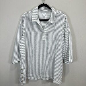 Sigrid‎ Olsen linen top v neck stripes